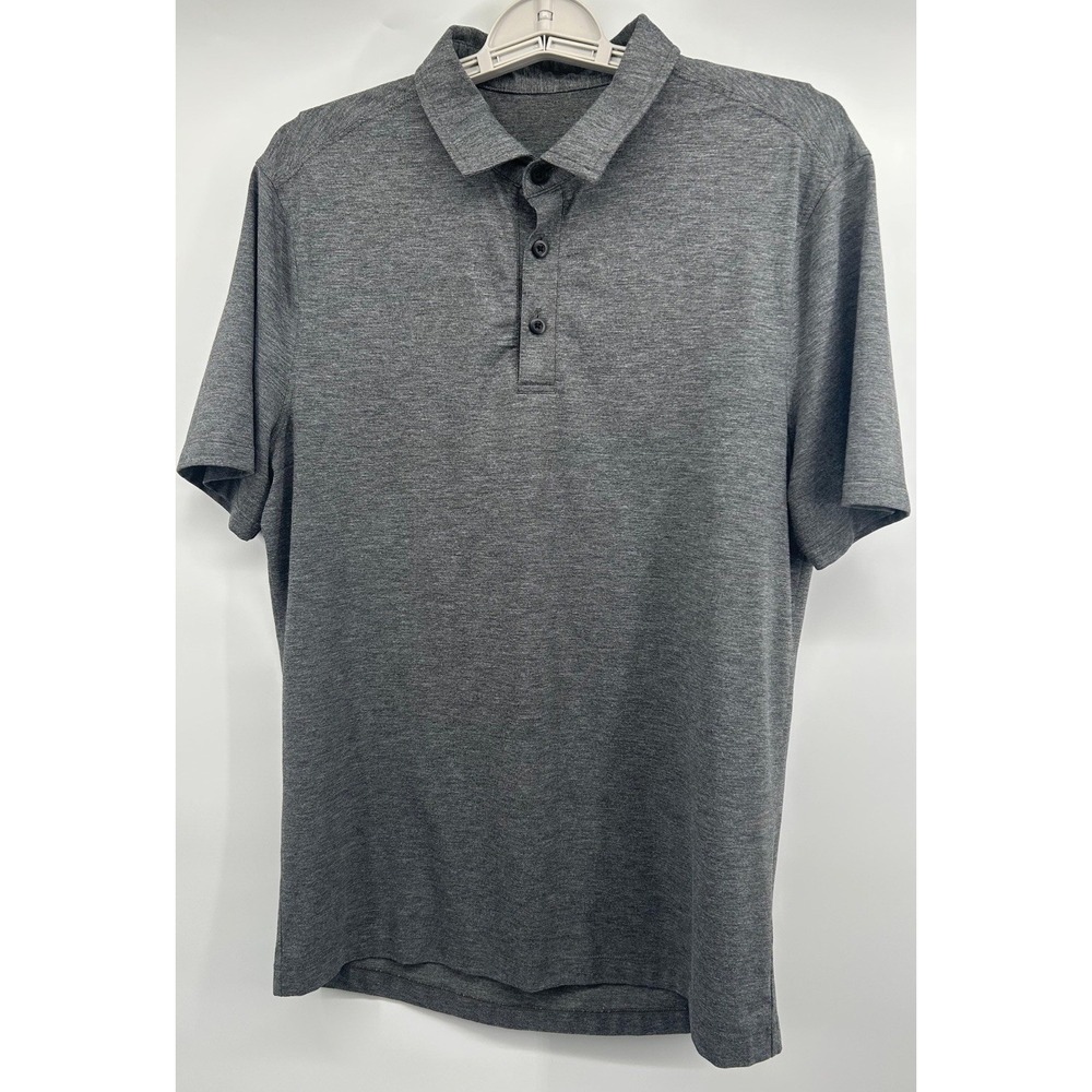 Lululemon Polo Shirt Mens M Medium Grey Evolution Pique‎ Short Sleeve Shirttail